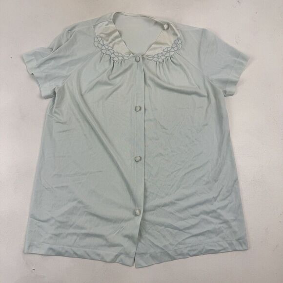 VTG Vanity Fair Blue Button Up Pajama Top Shirt Size 32 Nylon Antron III S/S - Picture 2 of 9